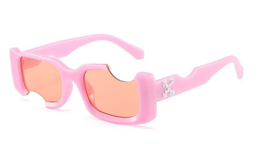Hip-hop Square Sunglasses Women Men Off Notch Hole Design White Sun Glasses Blue Ladies Vintage Shados Eyewear UV Protection Pink ShopOnlyDeal