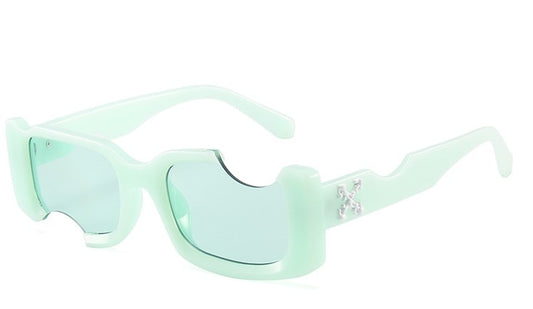 Hip-hop Square Sunglasses Women Men Off Notch Hole Design White Sun Glasses Blue Ladies Vintage Shados Eyewear UV Protection Green ShopOnlyDeal