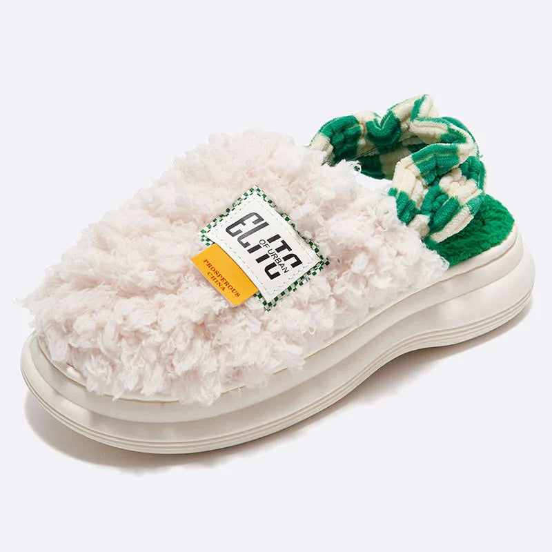 Home Cotton Shoes for Women 2023 Winter Couple Indoor Slides Keep Warm Plush Non-slip Bedroom Floor Chunky Female Fur Slippers ShopOnlyDeal