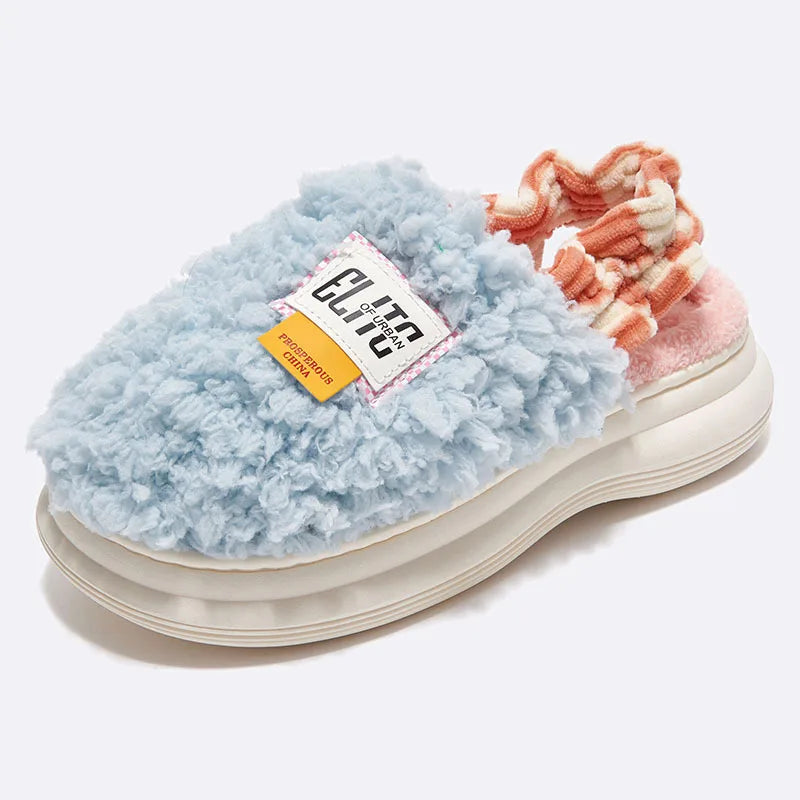 Home Cotton Shoes for Women 2023 Winter Couple Indoor Slides Keep Warm Plush Non-slip Bedroom Floor Chunky Female Fur Slippers ShopOnlyDeal