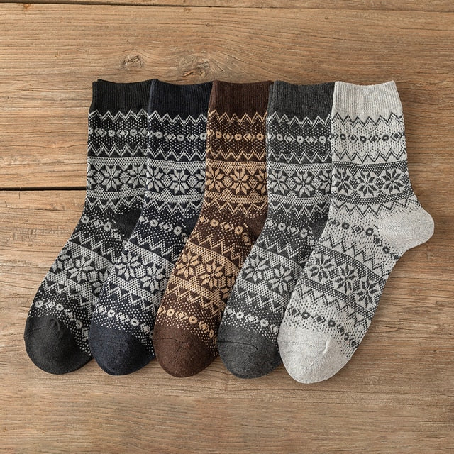 Warm Socks Hot New Winter Socks Man Socks Thick Warm Wool Socks Retro Style High Quality 5 Pairs Set Women Socks Couple Models Free Size ShopOnlyDeal