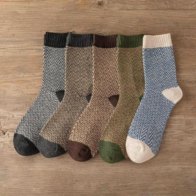 Warm Socks Hot New Winter Socks Man Socks Thick Warm Wool Socks Retro Style High Quality 5 Pairs Set Women Socks Couple Models Free Size ShopOnlyDeal