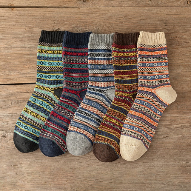 Warm Socks Hot New Winter Socks Man Socks Thick Warm Wool Socks Retro Style High Quality 5 Pairs Set Women Socks Couple Models Free Size ShopOnlyDeal