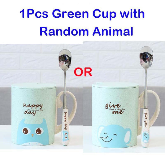 Cartoon Animal Mug With Lid Spoon Milk Coffee Mug for Tea Milk Travel Cup Large Capacity Kids Cup Nice Gift Uptrends