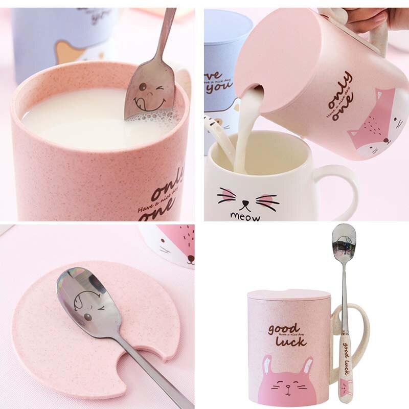 Cartoon Animal Mug With Lid Spoon Milk Coffee Mug for Tea Milk Travel Cup Large Capacity Kids Cup Nice Gift Uptrends