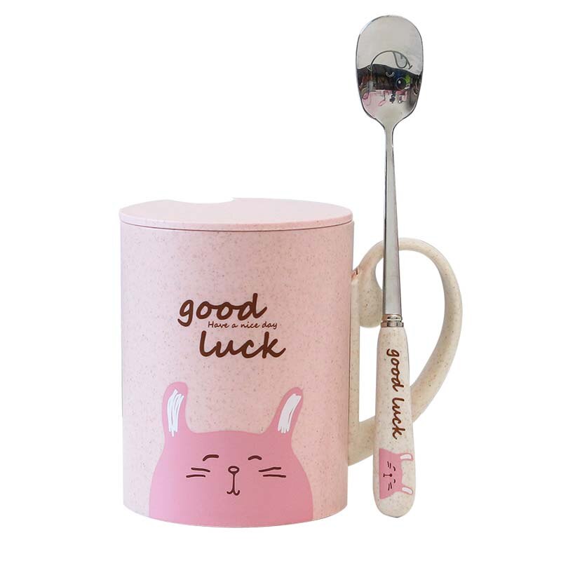 Cartoon Animal Mug With Lid Spoon Milk Coffee Mug for Tea Milk Travel Cup Large Capacity Kids Cup Nice Gift Uptrends