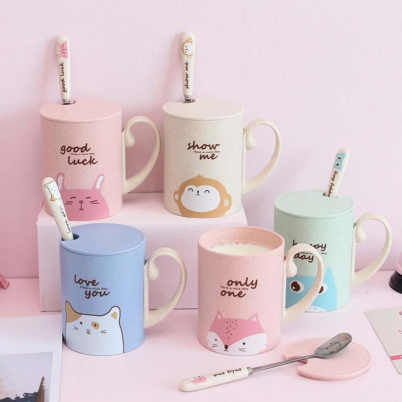 Cartoon Animal Mug With Lid Spoon Milk Coffee Mug for Tea Milk Travel Cup Large Capacity Kids Cup Nice Gift Uptrends