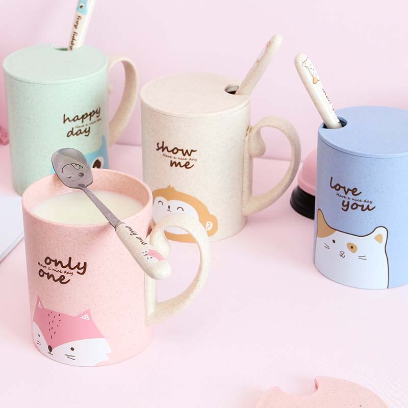 Cartoon Animal Mug With Lid Spoon Milk Coffee Mug for Tea Milk Travel Cup Large Capacity Kids Cup Nice Gift Uptrends