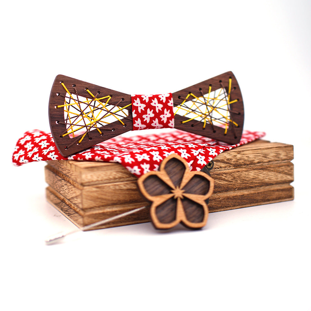 Wooden Bow Tie Set for Mens Handkerchief Wood Bowtie Brooches Wedding Party Cravate Homme Noeud Papillon ShopOnlyDeal