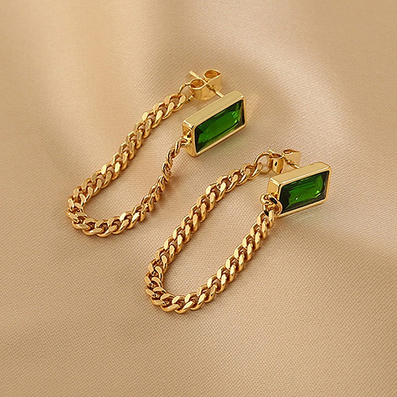 Rectangular Emerald Chain Earrings Blush Bella