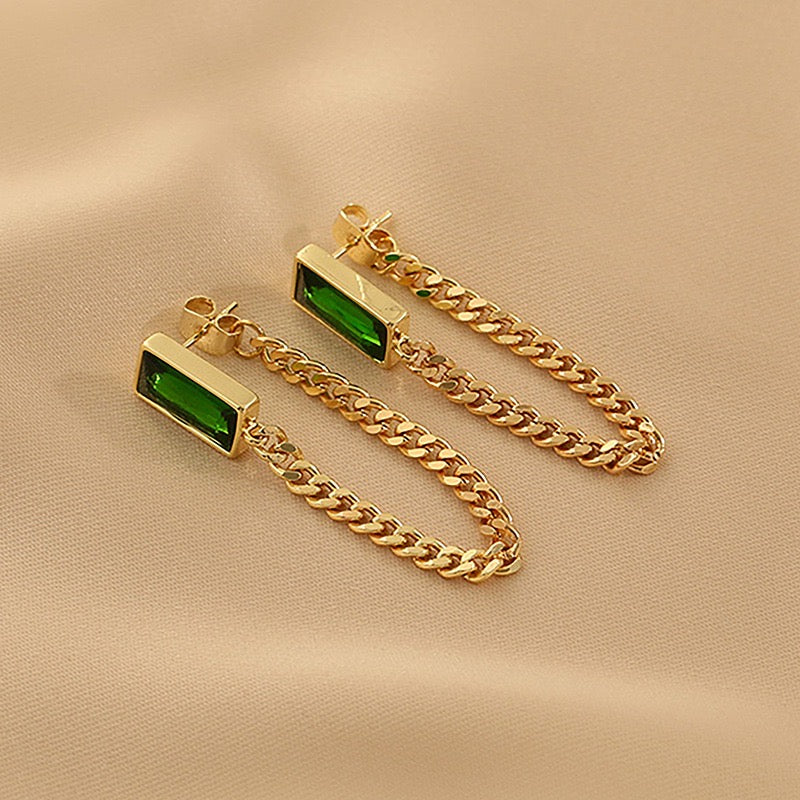 Rectangular Emerald Chain Earrings Blush Bella