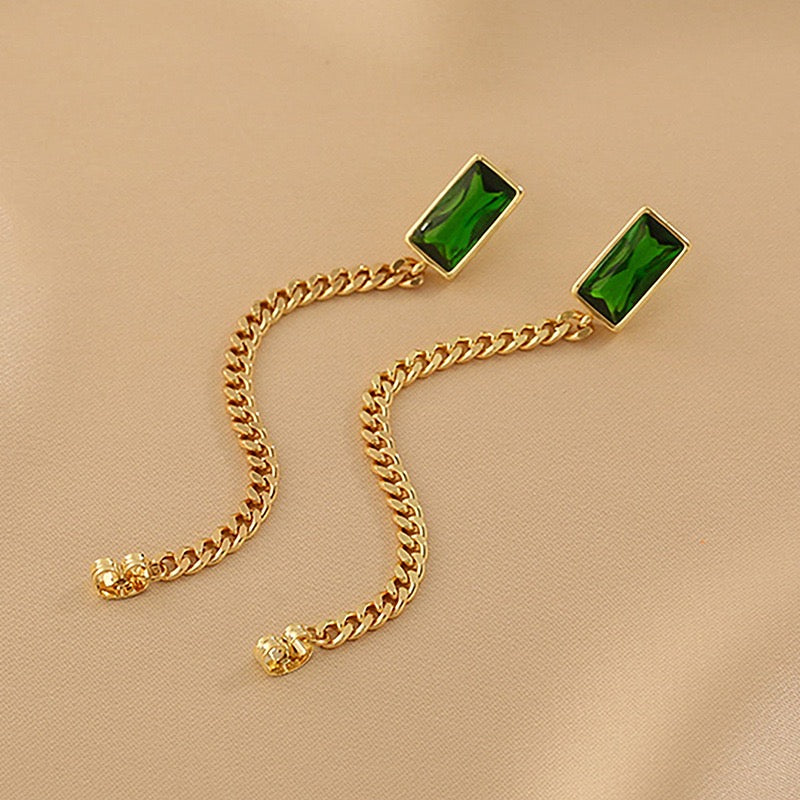 Rectangular Emerald Chain Earrings Blush Bella