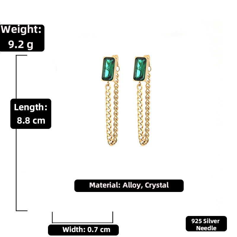 Rectangular Emerald Chain Earrings Blush Bella