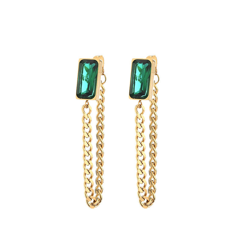 Rectangular Emerald Chain Earrings Blush Bella