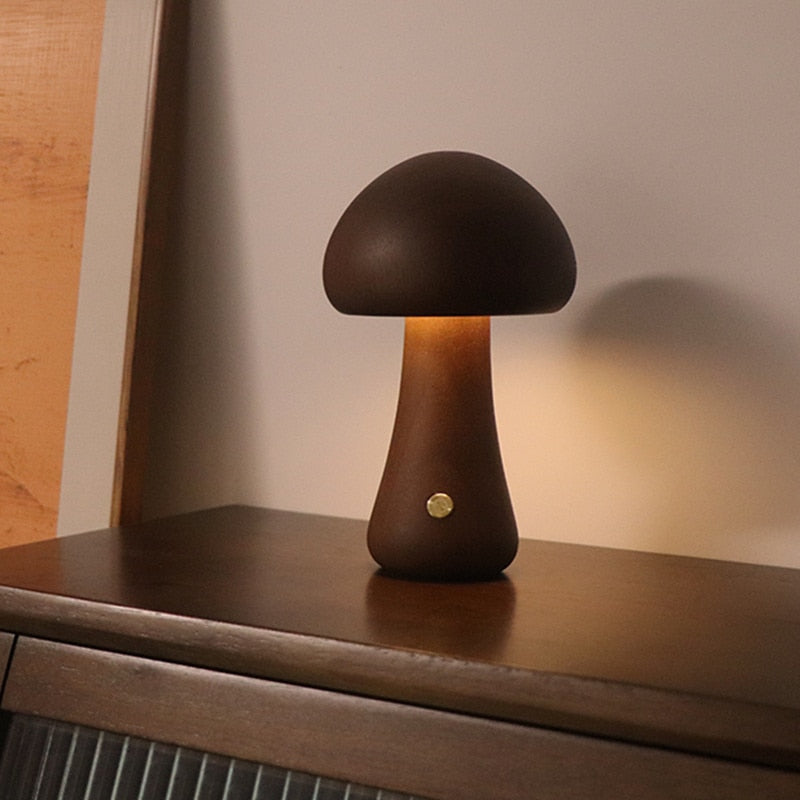 Mushroom Night Light With Touch Switch Wooden Cute Mushroom Bedside Table Lamp For Bedroom Childrens Room Sleeping Night Lamps Uptrends