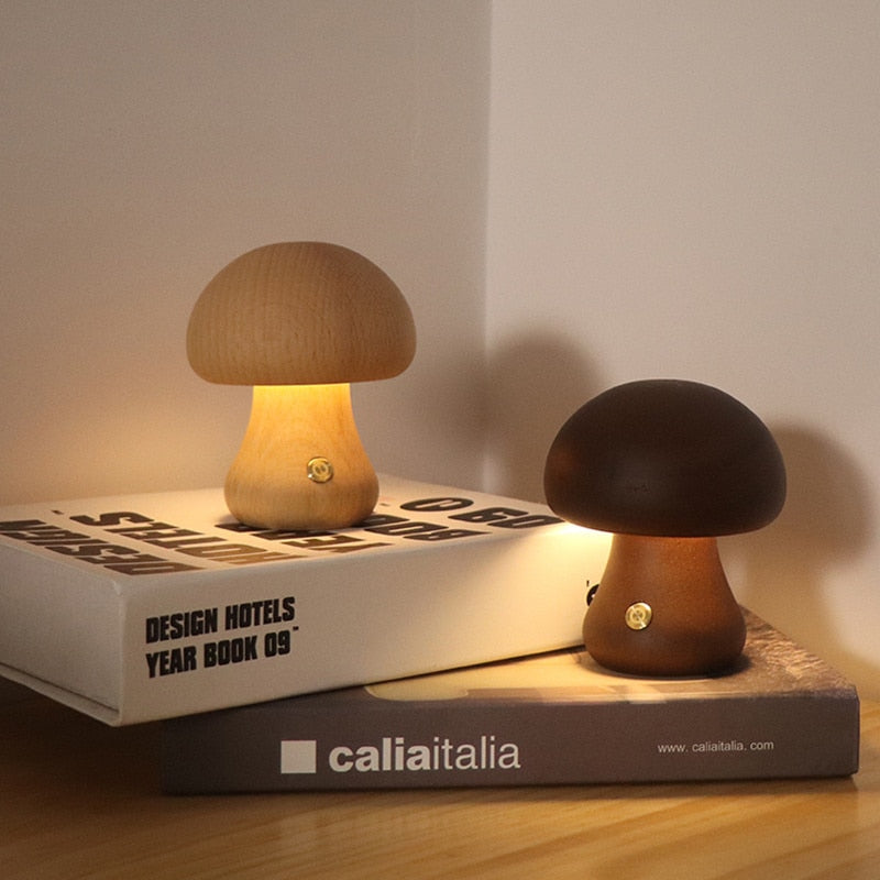 Mushroom Night Light With Touch Switch Wooden Cute Mushroom Bedside Table Lamp For Bedroom Childrens Room Sleeping Night Lamps Uptrends