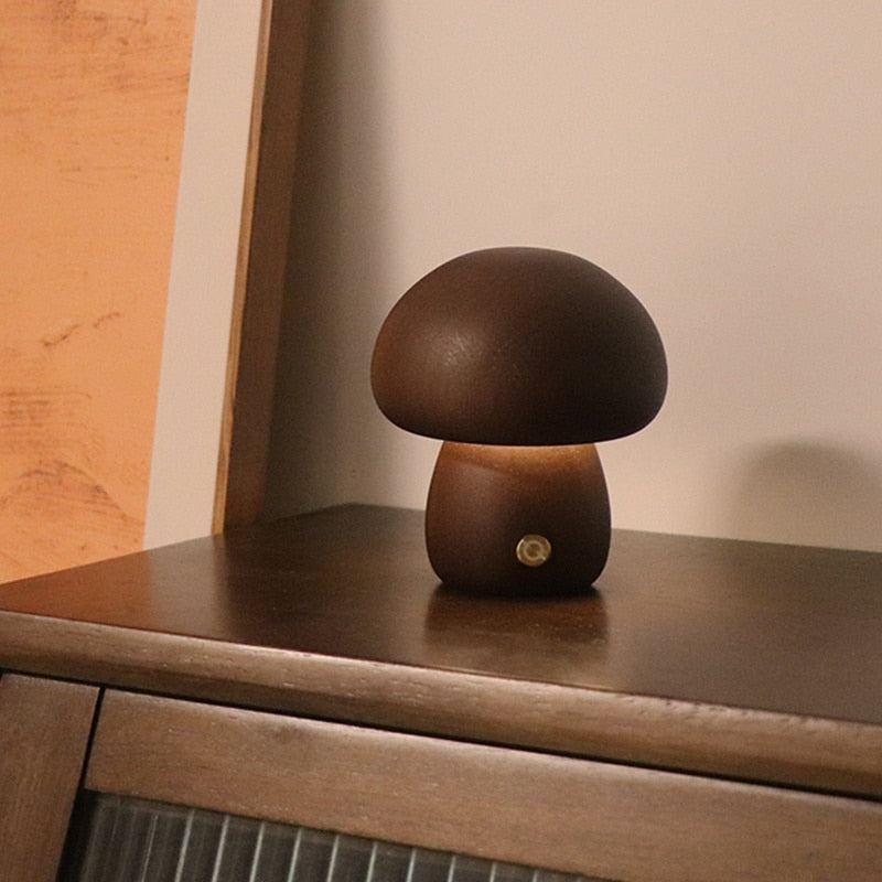 Mushroom Night Light With Touch Switch Wooden Cute Mushroom Bedside Table Lamp For Bedroom Childrens Room Sleeping Night Lamps Uptrends