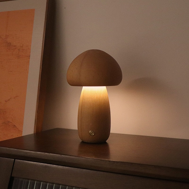 Mushroom Night Light With Touch Switch Wooden Cute Mushroom Bedside Table Lamp For Bedroom Childrens Room Sleeping Night Lamps Uptrends