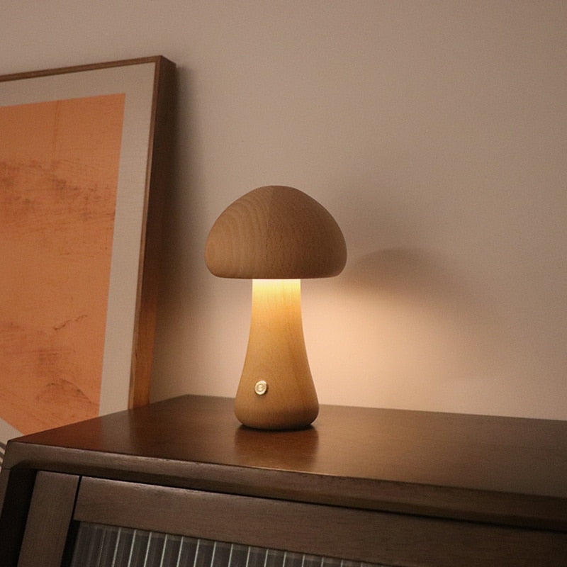 Mushroom Night Light With Touch Switch Wooden Cute Mushroom Bedside Table Lamp For Bedroom Childrens Room Sleeping Night Lamps Uptrends