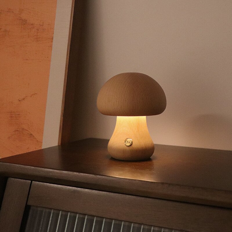 Mushroom Night Light With Touch Switch Wooden Cute Mushroom Bedside Table Lamp For Bedroom Childrens Room Sleeping Night Lamps Uptrends