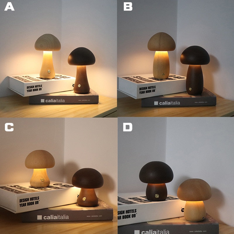 Mushroom Night Light With Touch Switch Wooden Cute Mushroom Bedside Table Lamp For Bedroom Childrens Room Sleeping Night Lamps Uptrends