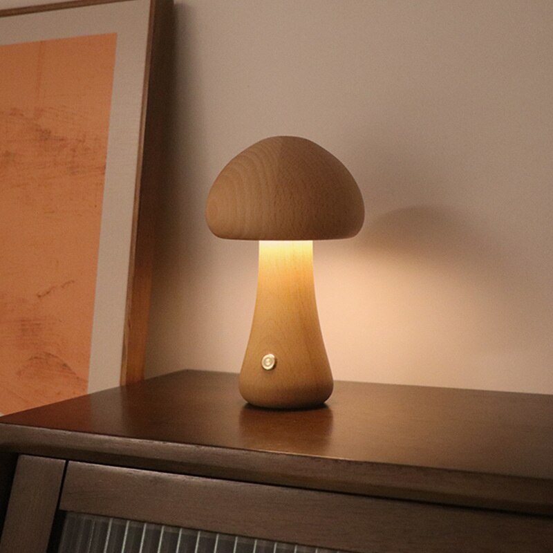 Mushroom Night Light With Touch Switch Wooden Cute Mushroom Bedside Table Lamp For Bedroom Childrens Room Sleeping Night Lamps Uptrends