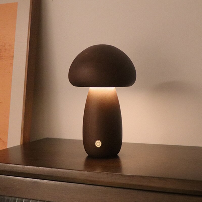 Mushroom Night Light With Touch Switch Wooden Cute Mushroom Bedside Table Lamp For Bedroom Childrens Room Sleeping Night Lamps Uptrends