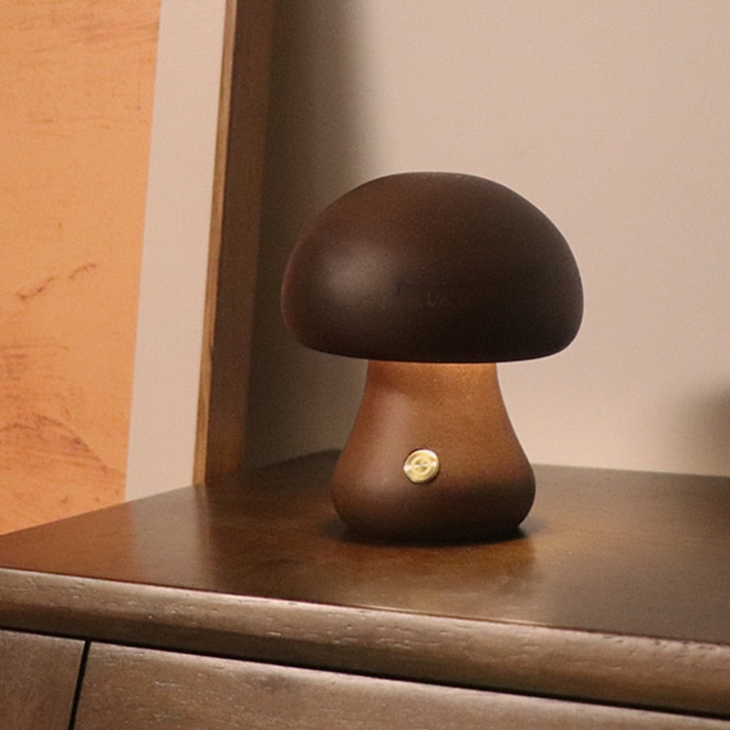 Mushroom Night Light With Touch Switch Wooden Cute Mushroom Bedside Table Lamp For Bedroom Childrens Room Sleeping Night Lamps Uptrends