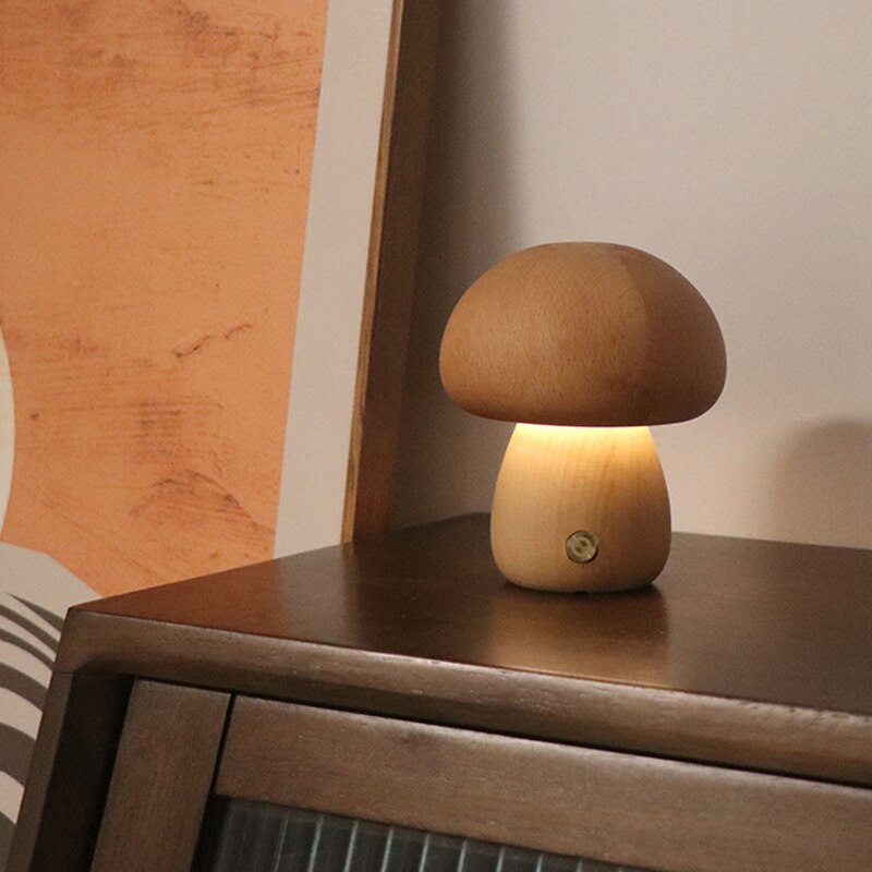 Mushroom Night Light With Touch Switch Wooden Cute Mushroom Bedside Table Lamp For Bedroom Childrens Room Sleeping Night Lamps Uptrends