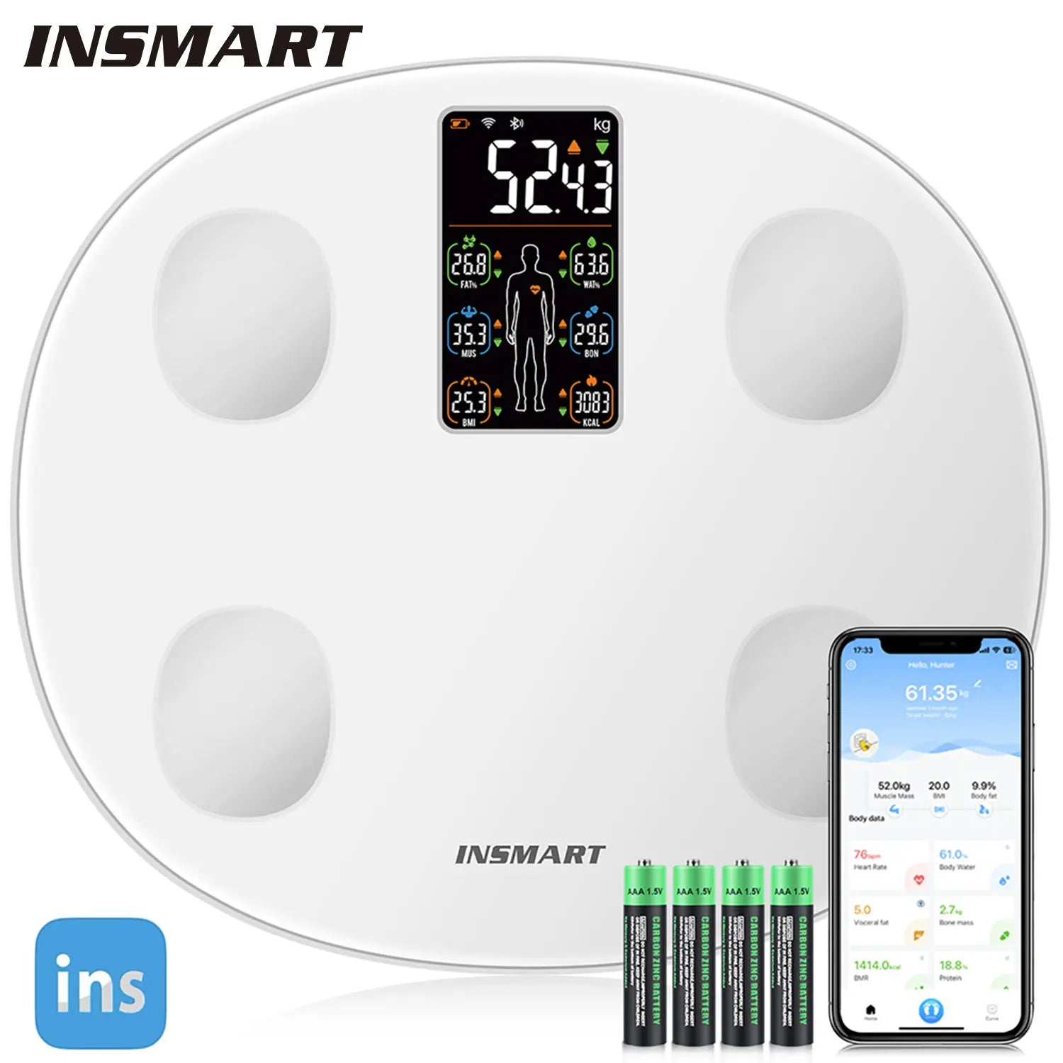 INSMART Digital Body Weight Scale with Screen for Body Fat Scale BMI Bluetooth Bathroom Scales Balance Smart Scales ShopOnlyDeal