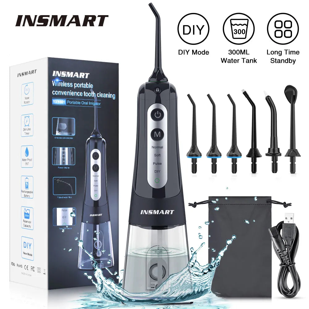 INSMART Oral Irrigator Dental Water Flosser Teeth Whitening Waterproof Portable Dental Water Jet Floss 300ML Teeth Cleaner ShopOnlyDeal