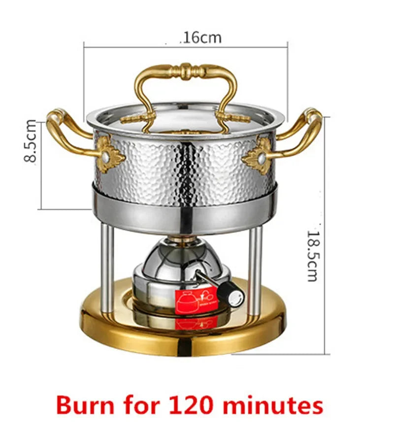 Inflatable Butane Gas Boiler Outdoor 304 Stainless Steel Single Mini Chinese Hot Pot gold Hammer Pattern Mobile Hot Pot Stove ShopOnlyDeal