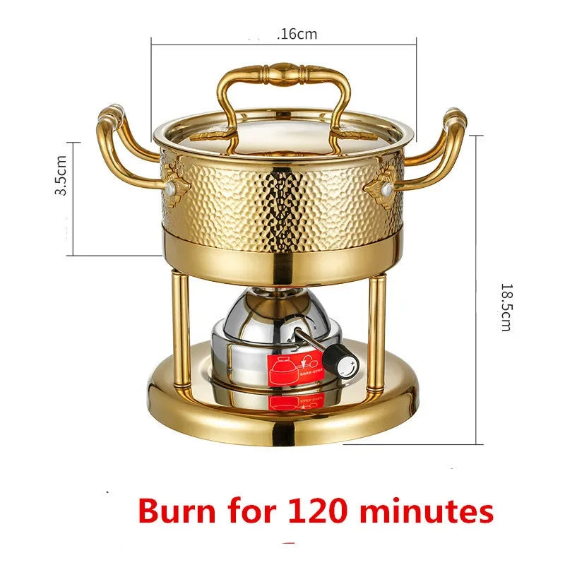Inflatable Butane Gas Boiler Outdoor 304 Stainless Steel Single Mini Chinese Hot Pot gold Hammer Pattern Mobile Hot Pot Stove ShopOnlyDeal