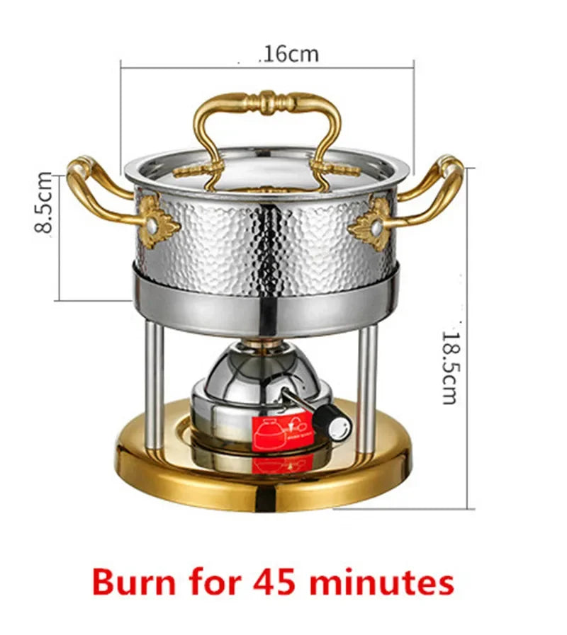 Inflatable Butane Gas Boiler Outdoor 304 Stainless Steel Single Mini Chinese Hot Pot gold Hammer Pattern Mobile Hot Pot Stove ShopOnlyDeal