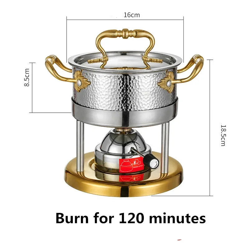 Inflatable Butane Gas Boiler Outdoor 304 Stainless Steel Single Mini Chinese Hot Pot gold Hammer Pattern Mobile Hot Pot Stove ShopOnlyDeal