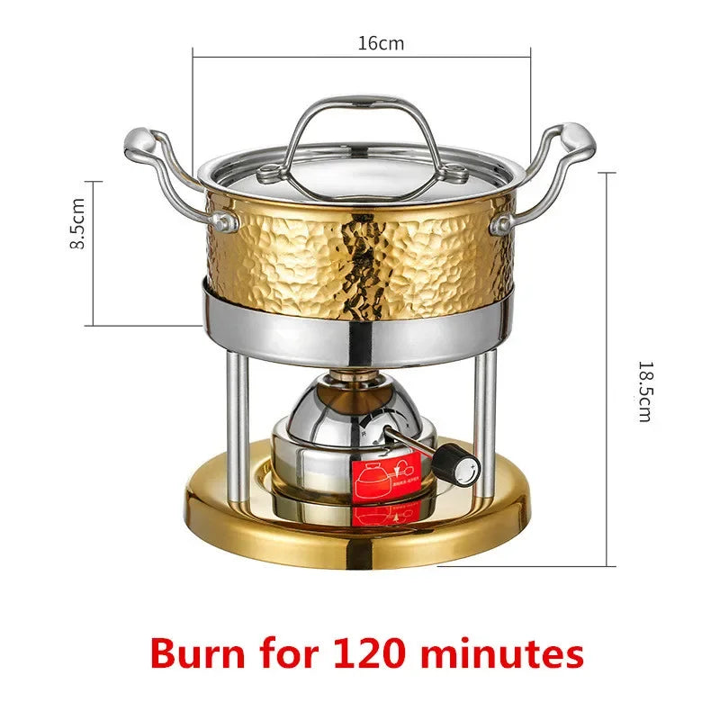 Inflatable Butane Gas Boiler Outdoor 304 Stainless Steel Single Mini Chinese Hot Pot gold Hammer Pattern Mobile Hot Pot Stove ShopOnlyDeal