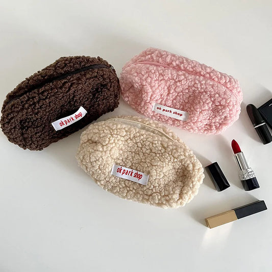 Plush Cosmetic Bag Cute Lamb Hair Storage Bag Large Capacity Pencil Case Protable Coin Purse Makeup Organizer Travel Storage ShopOnlyDeal