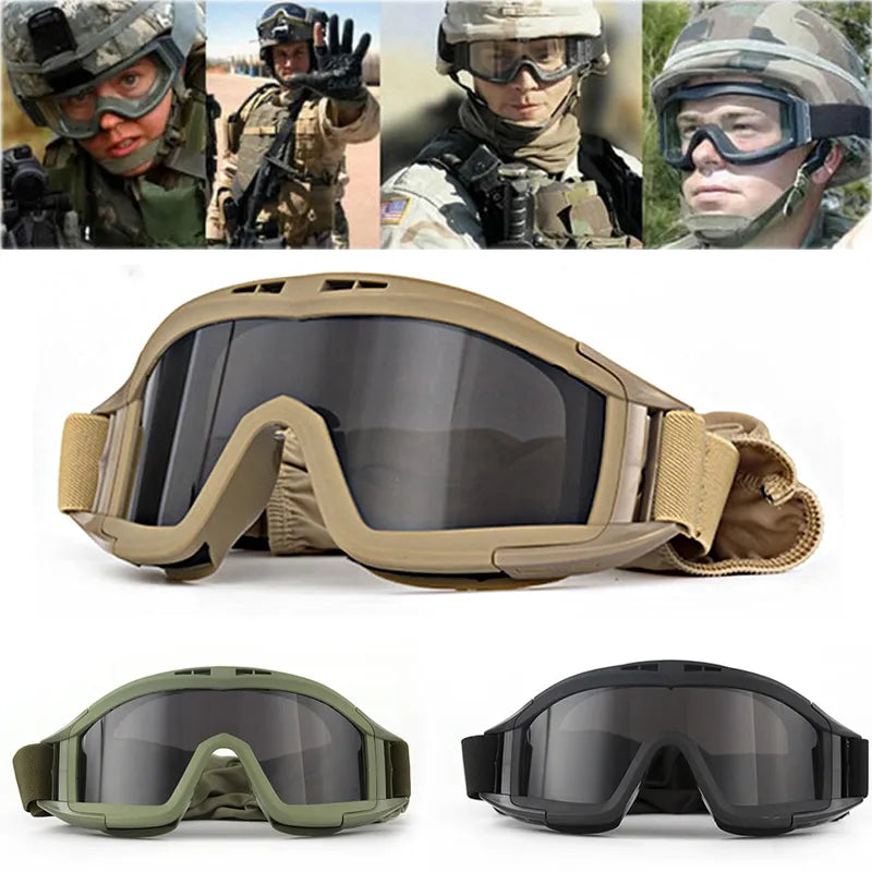 Airsoft Tactical Goggles 3 Lens Windproof Dustproof Shooting Motocross Motorcycle Mountaineering Glasses CS Safe Protection ShopOnlyDeal