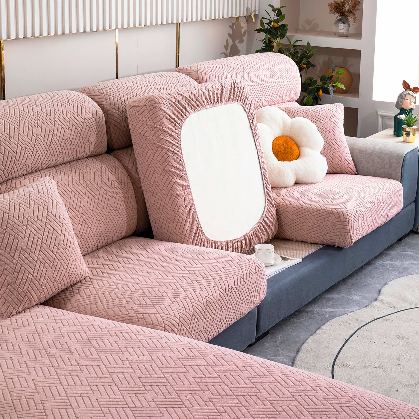 Sofa Cover Jacquard Sofa Cushion Cover for Living Room Thicken Seat Chair Cover Adjustable Couch Cover Pets Kids Furniture Protector ShopOnlyDeal