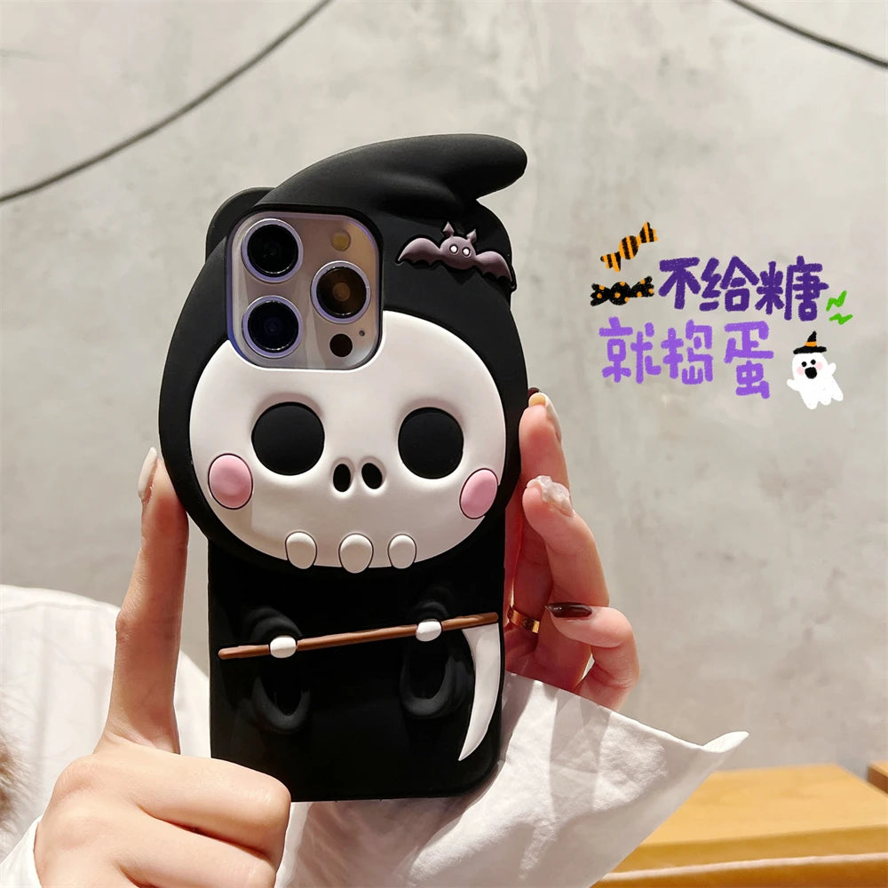 Japan cute 3D Halloween pink Face skull ghost silicone phone case for iphone 11 12 13 14 15 Pro Max Creative cartoon Bat cover ShopOnlyDeal