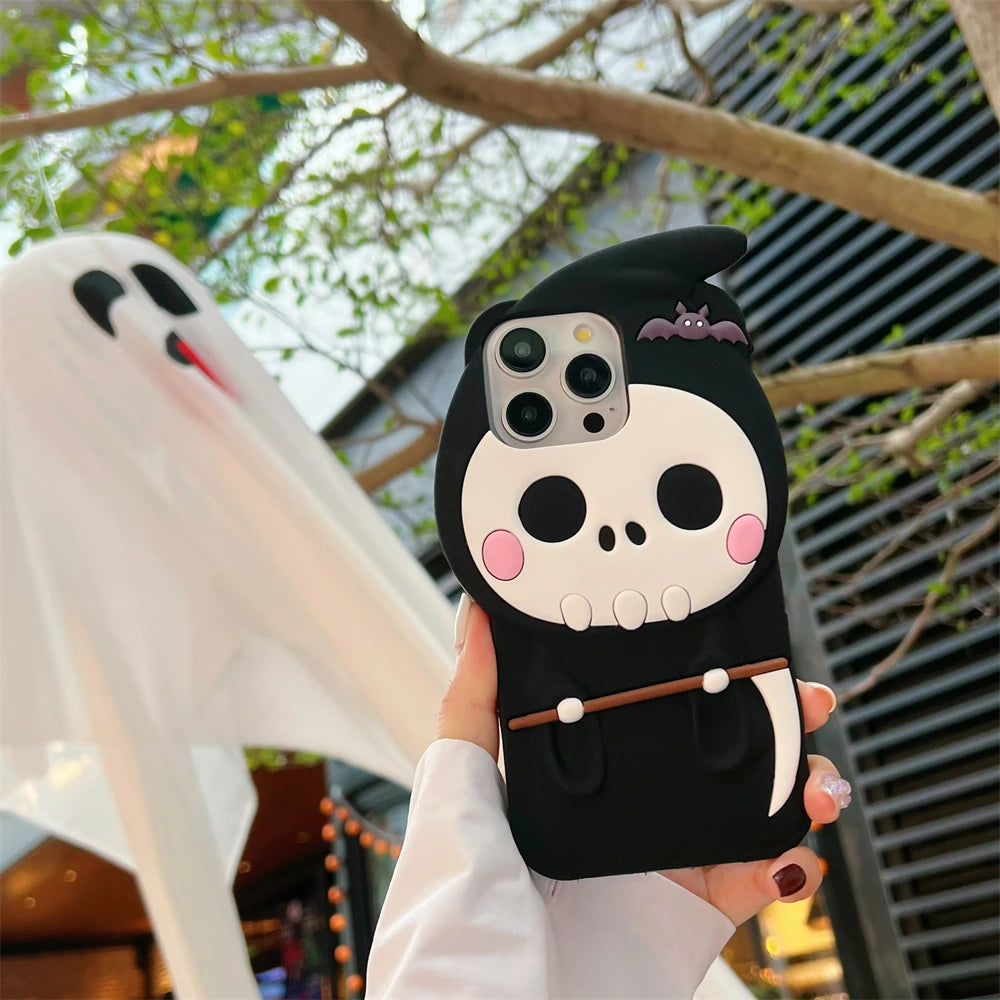 Japan Cute 3D Halloween Pink Face Skull Ghost Silicone Phone Case: Creative Cartoon Bat Cover for iPhone 11/12/13/14/15 Pro Max ShopOnlyDeal