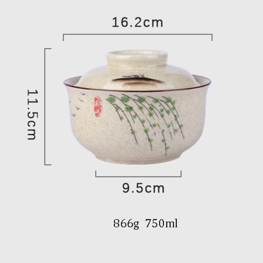 Japanese Instant Ramen Bowl With Lid Retro Ceramic Large Capacity Noodle Salad Soup Bowls Household KitchenTableware Supplies ShopOnlyDeal