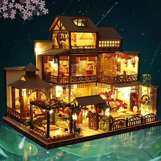 Japanese Simulated Villa DIY Dollhouse Kit Chinese Style Architecture DIY Miniature Furniture Model Home Decoration Toys Gifts ShopOnlyDeal