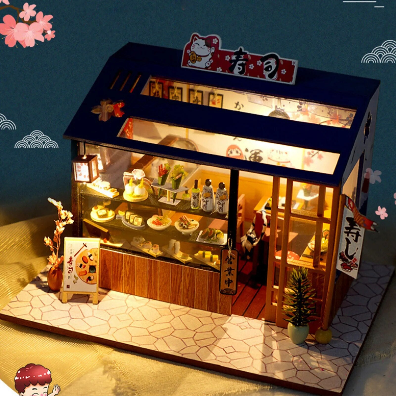 Japanese Sushi Store DIY Miniature Doll House With Furniture Miniatures Sushi House Dollhouse Toys For Children Girls Gifts ShopOnlyDeal