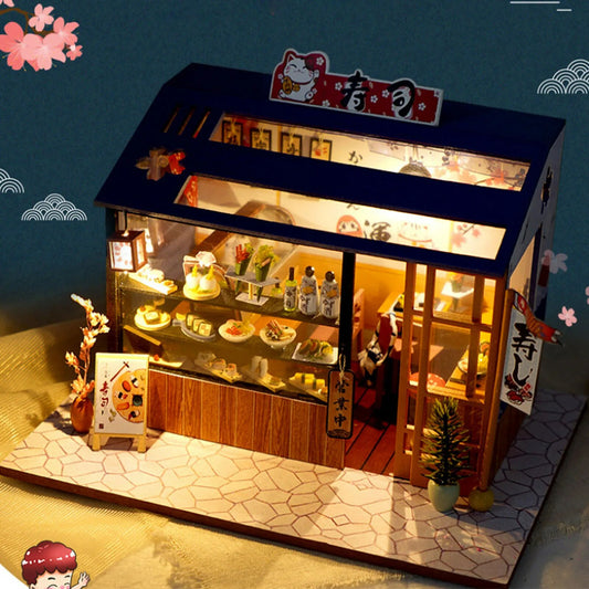 Japanese Sushi Store DIY Miniature Doll House With Furniture Miniatures Sushi House Dollhouse Toys For Children Girls Gifts ShopOnlyDeal