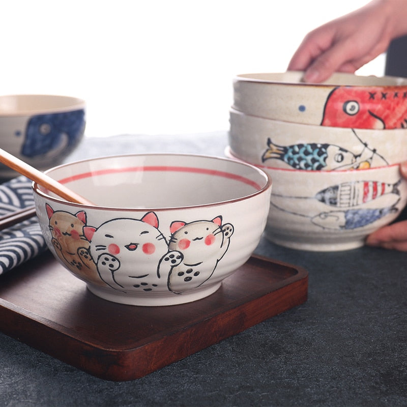 Japanese style hand-painted 7-inch ceramic household ramen bowl restaurant noodle bowl large instant noodle bowl net red bowl ShopOnlyDeal