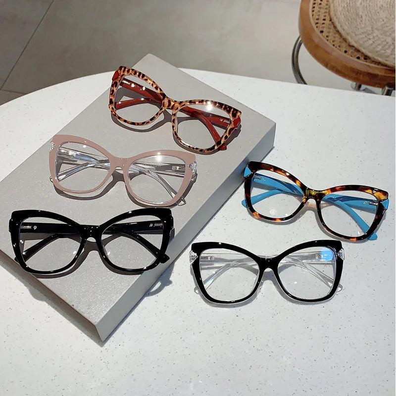 Oversized Cat Eye Glasses Women 2024 Stylish Vintage Blue Light Blocking Eyewear New Non-prescription Optical Eyeglasses ShopOnlyDeal