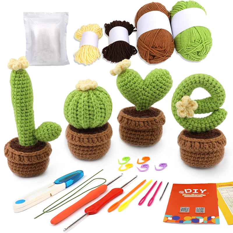 4pcs Crochet Potted Kit for Beginners With Instructions Knitting Yarn Thread Needles Easy Knit Accessories DIY Craft ShopOnlyDeal