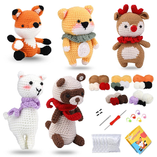 Crochet Animal Kit for Beginners: Comprehensive Set with Video Tutorial, Cotton Yarn, Needles, Hook - Perfect DIY Craft Knit Tool Set ShopOnlyDeal