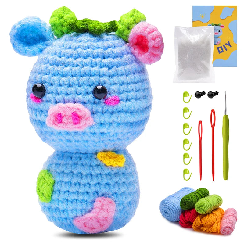 Cute Animal Crochet Knitting Beginner Kit With Hand Knitting Yarn Thread Hook Needles DIY Handcraft Accessories Set ShopOnlyDeal